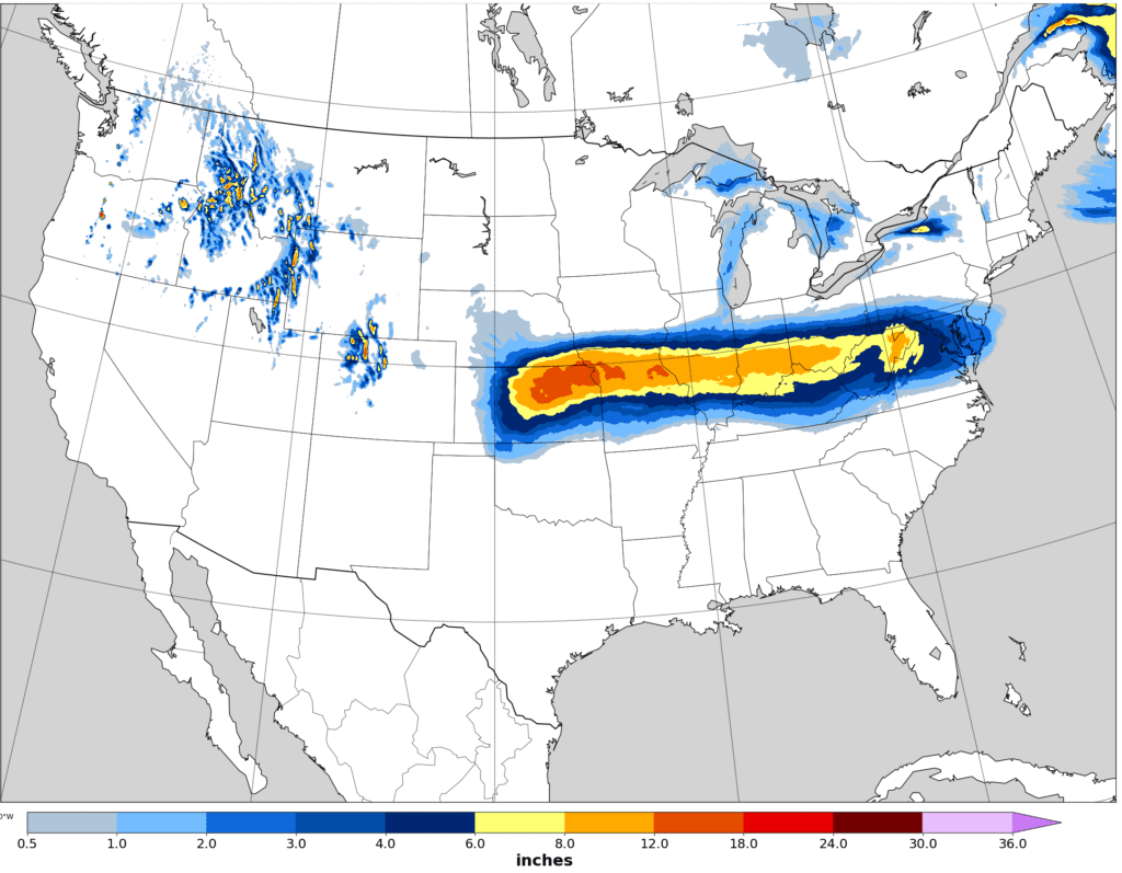 The track of Winter Storm Blair. Image by NOAA.