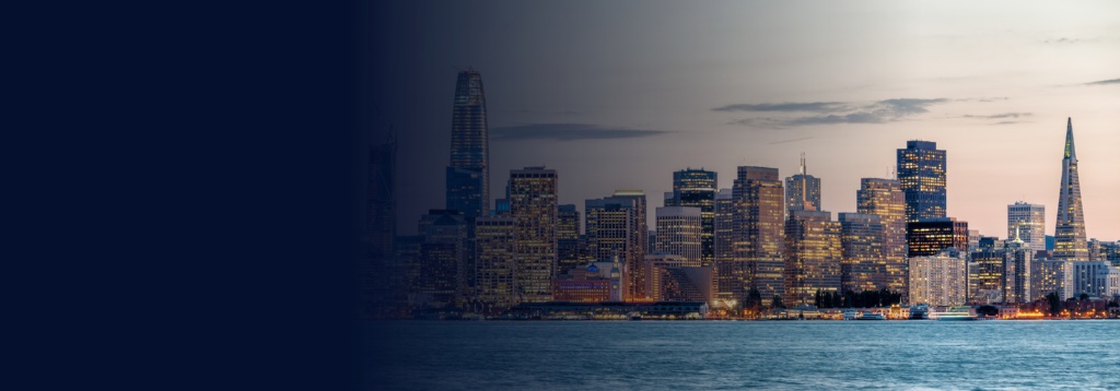 San Francisco skyline at dusk with gradient effect on top of image